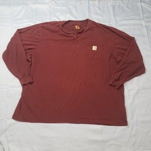 Carhartt Henley Shirt Long Sleeve Pocket Original Fit Maroon Size 4XL Men's